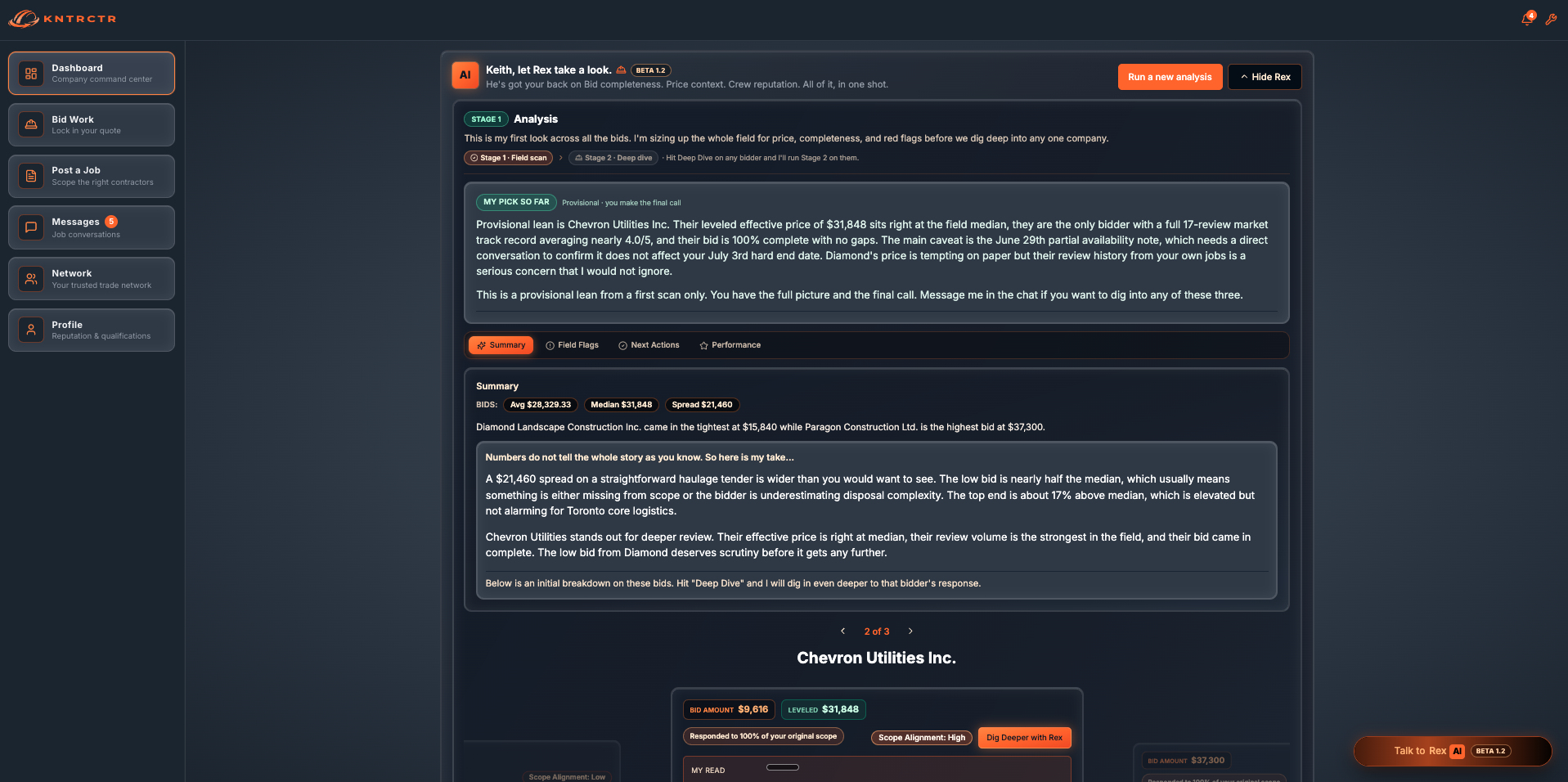 Rex analysis screen inside KNTRCTR